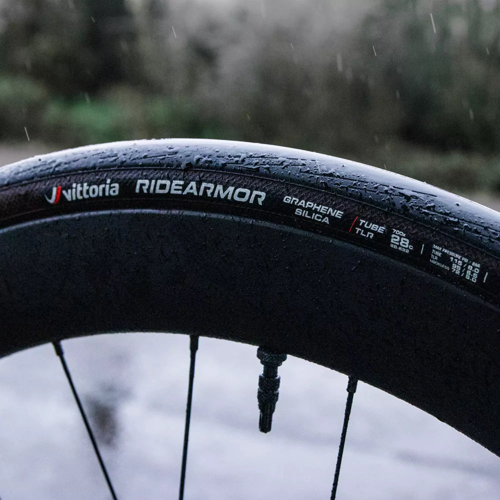 vittoria ridearmor tire mounted on road bicycle