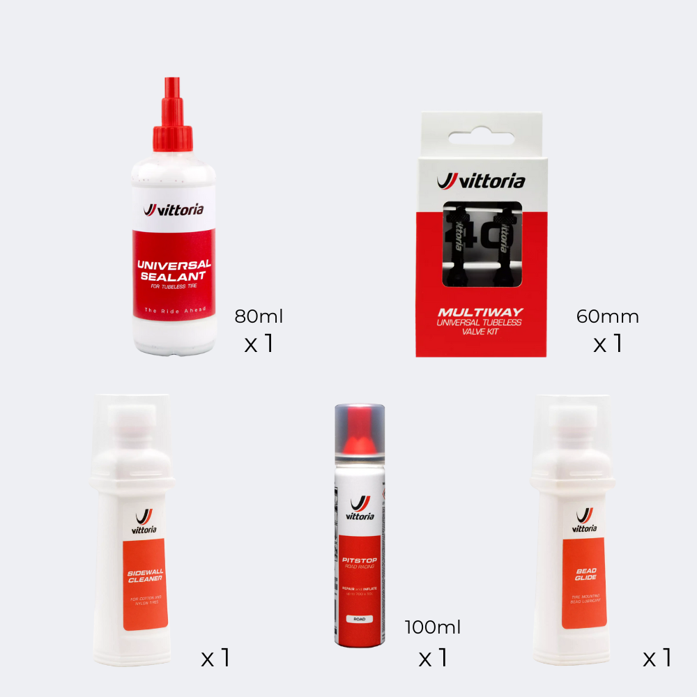 Universal Sealant 80ml + Multiway Valves + Pit Stop + Sidewall Cleaner + Bead Glide